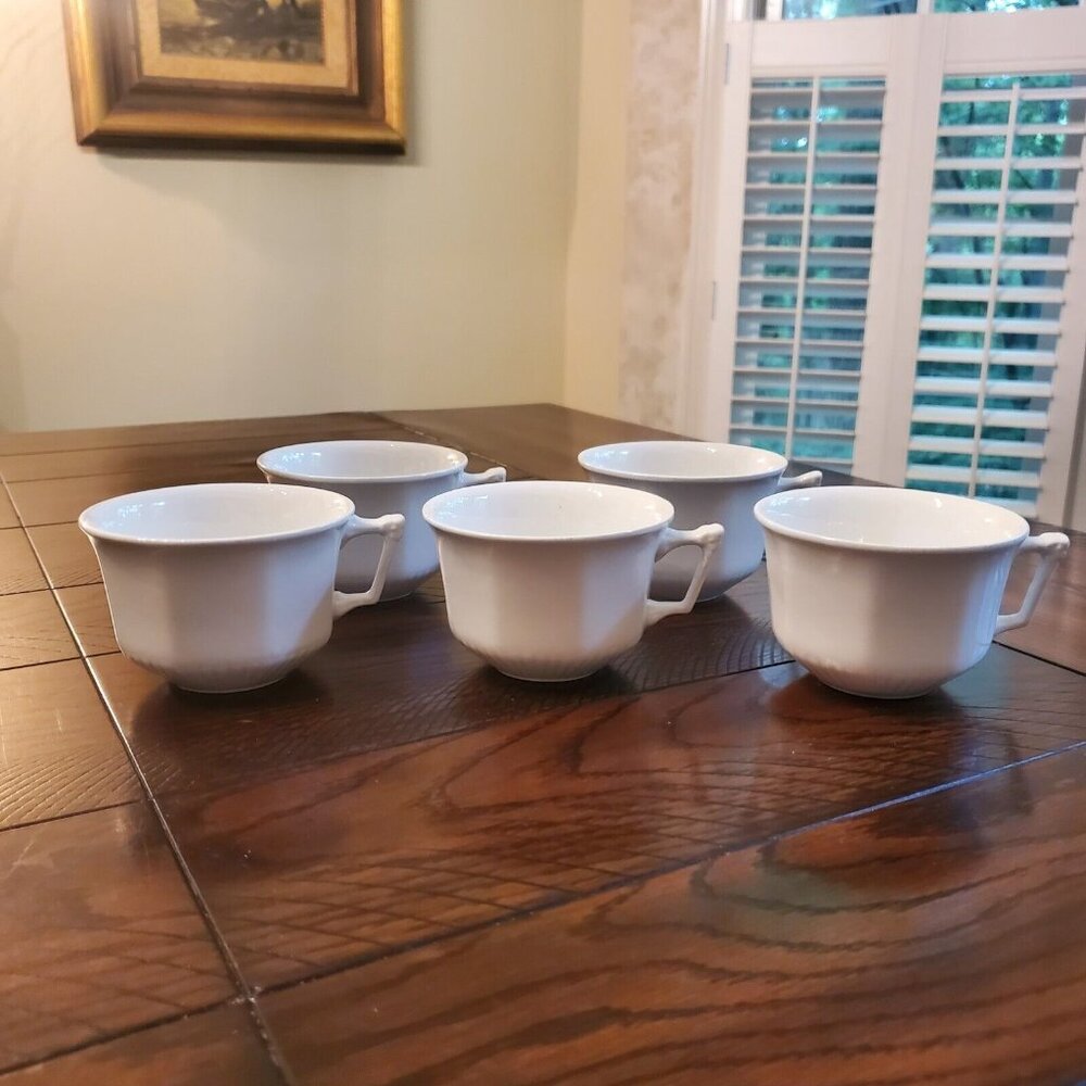 English Ironstone Adams Empress White‎ Tea Coffee Cups Set of 5 No Plates
